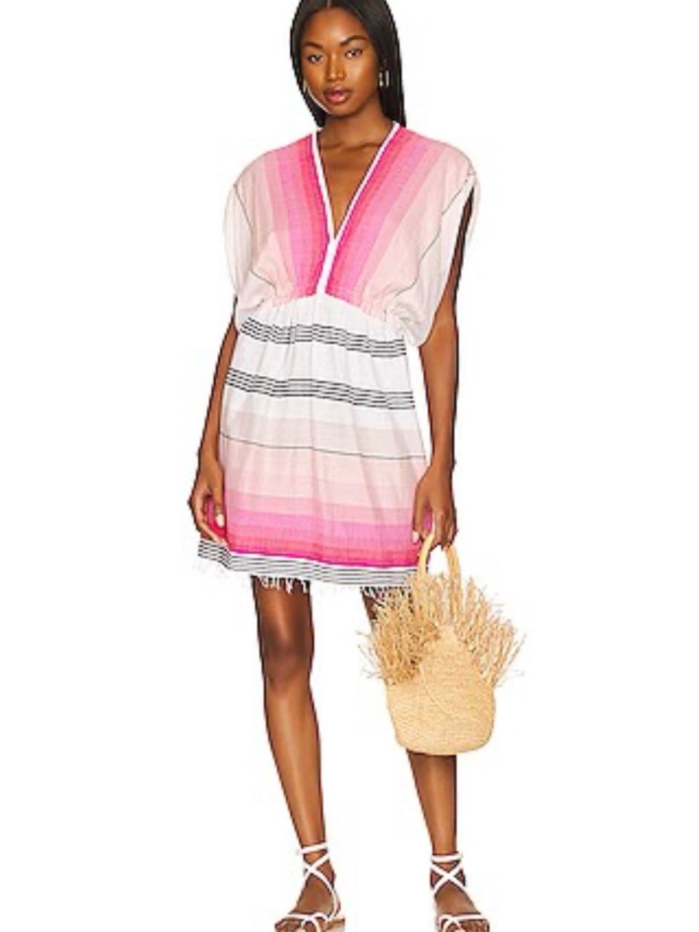 Lemlem Pink Ombre V-Neck Striped Swim Coverup